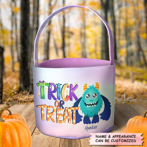 Bag Of Treat Little Monster - Personalized Halloween Fabric Basket - Halloween Gift For Kid