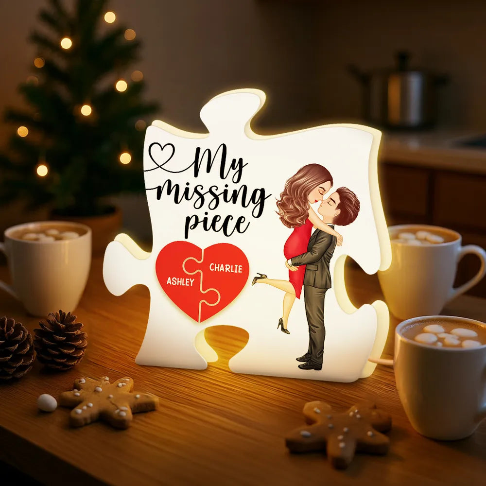 My Missing Piece Kissing Couple - Personalized Acrylic Light Box - Anniversary, Valentine's Day Gift For Couple