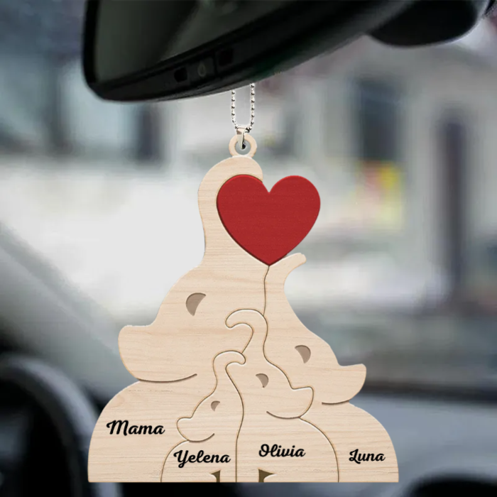 Elephant Mommy & Kids - Personalized Car Ornament - Gift For Mom, Mother's Day, Birthday Gift