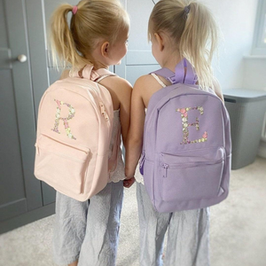 Flower Initial Girls Backpack, Personalised Embroidered Kids Bag, Back to School, Nursery Bag