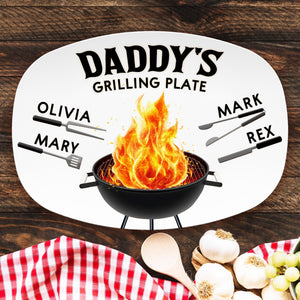 Custom Father s Day Grilling Platter Personalized BBQ Plate with Kids' Handprint, Funny Dad Gift, Daddy Serving Tray, The Grilling Master