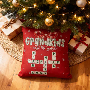 Grandkids Make Life Grand Coquette Floral Christmas Pattern Crossword Puzzle Art - Personalized Pillow - Christmas Gift For Family