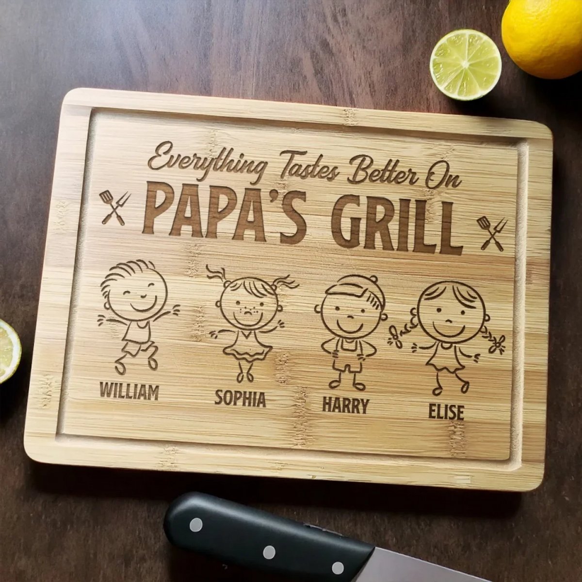 Everything Tastes Better On Papa's Grill - Personalized Cutting Board - Father's Day, Gift For Dad, Grandpa