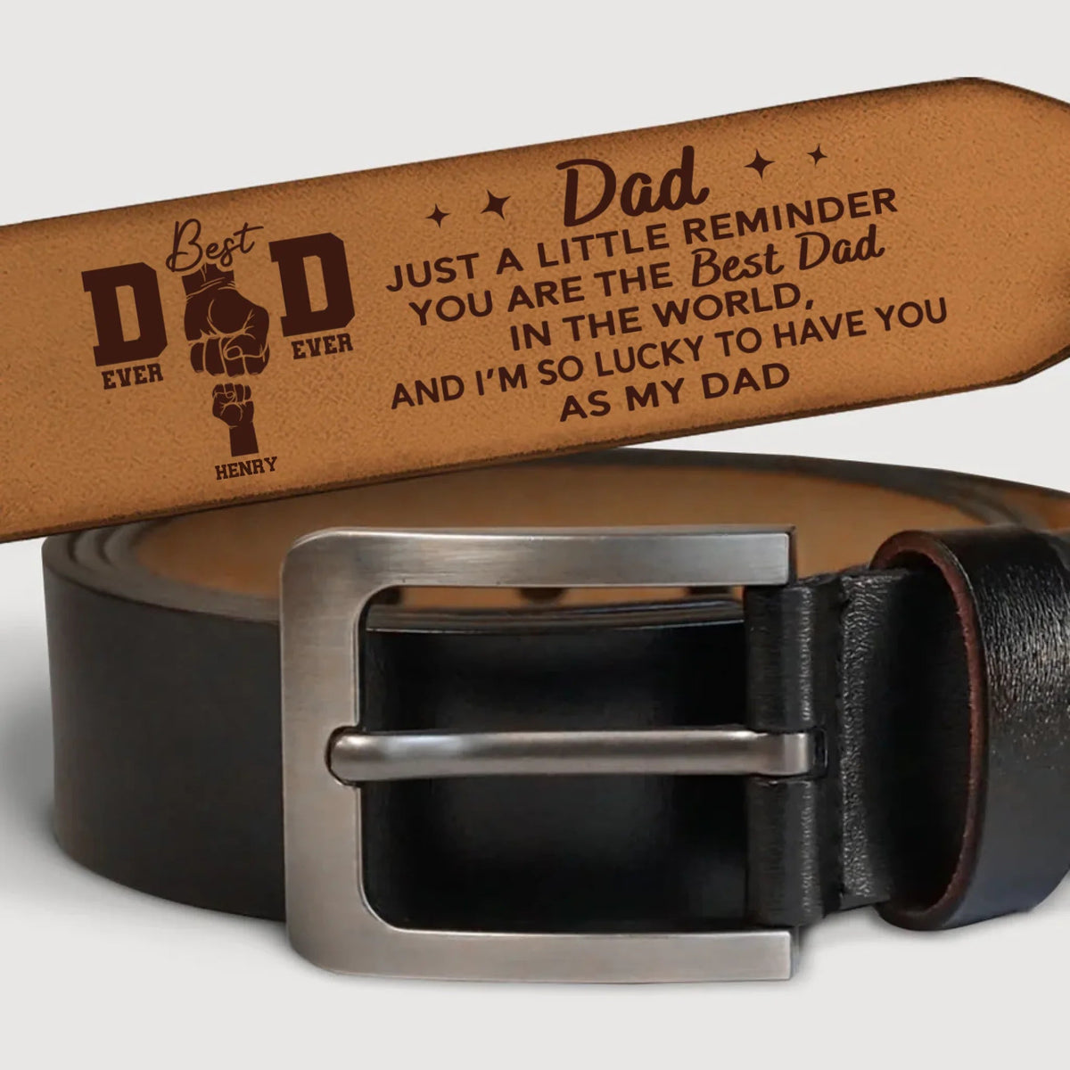 Best Dad Ever - Personalized Engraved Leather Belt - Gift For Dad On Father's Day