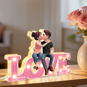 Loving & Kissing Couple - Personalized Acrylic Light Box - Anniversary Gift, Valentine's Day Gift For Couple
