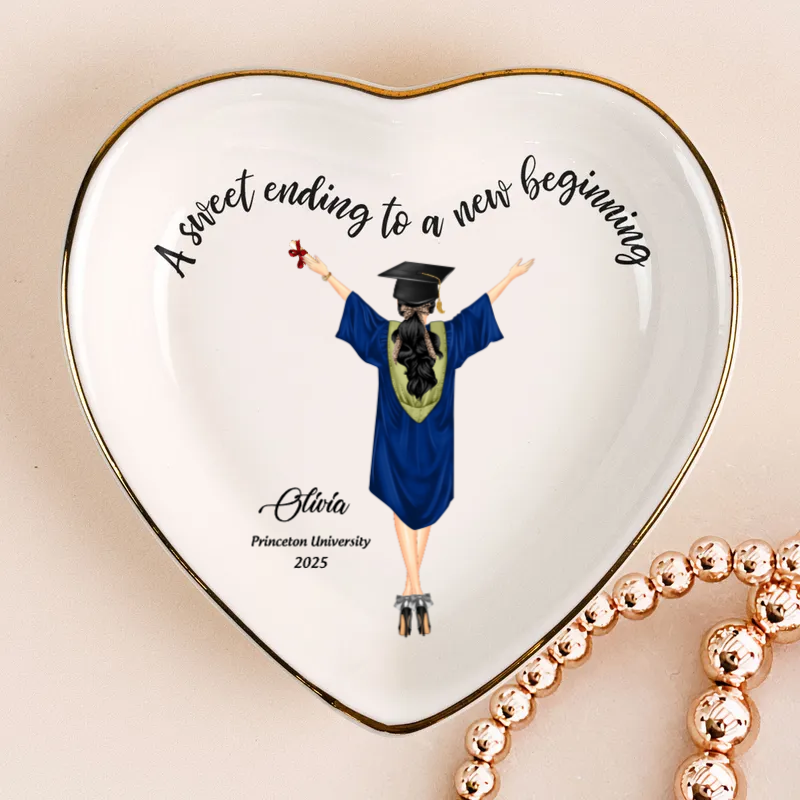 Graduation A Sweet Ending To A New Beginning - Personalized Jewelry Plate - Graduation Gift