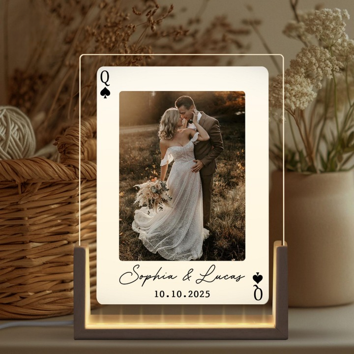 Custom Photo Playing Cards Night Light, Valentines Day Gift, Custom Couple Picture Night Light, Wedding Gift for Couple, Anniversary Gift