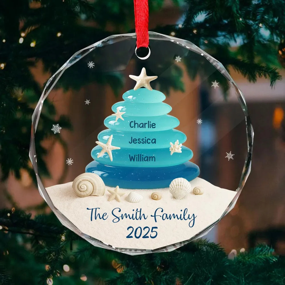 Sea Glass Christmas Tree - Personalized Crystal Ornament - Heartwarming Festive Christmas Decor, Gift For Family