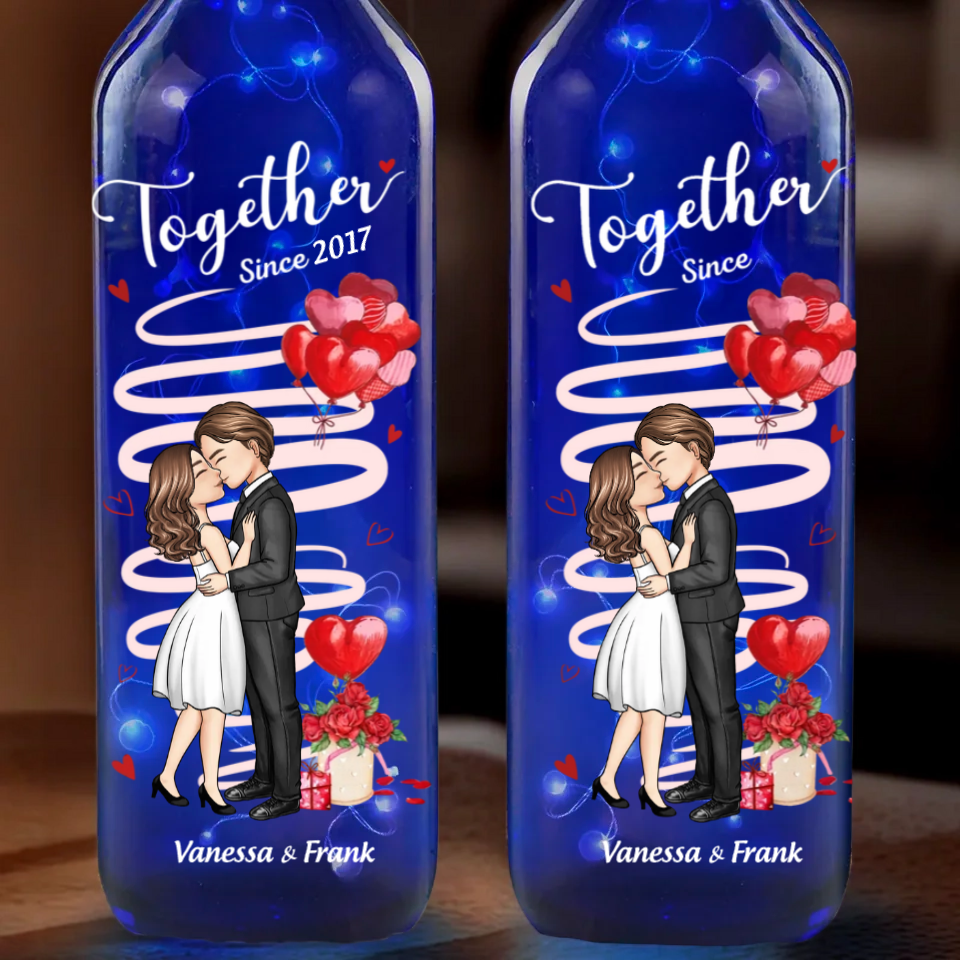 Kissing Couple Forever Together - Personalized Bottle Lamp - Gift For Couple, Anniversary Gift