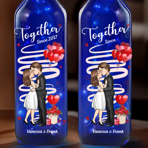 Kissing Couple Forever Together - Personalized Bottle Lamp - Gift For Couple, Anniversary Gift