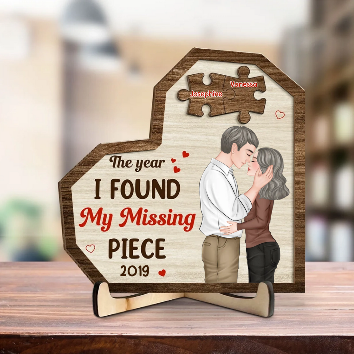 The Year I Found My Missing Piece - Personlized Wooden Plaque - Gift For Couple, Valentine's Day Gift