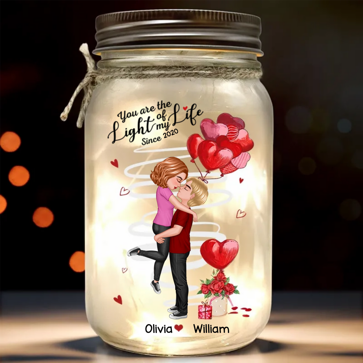 You Are The Light Of My Life - Personalized Mason Jar Light - Gift For Couple, Anniversary Gift, Valentine's Day Gift