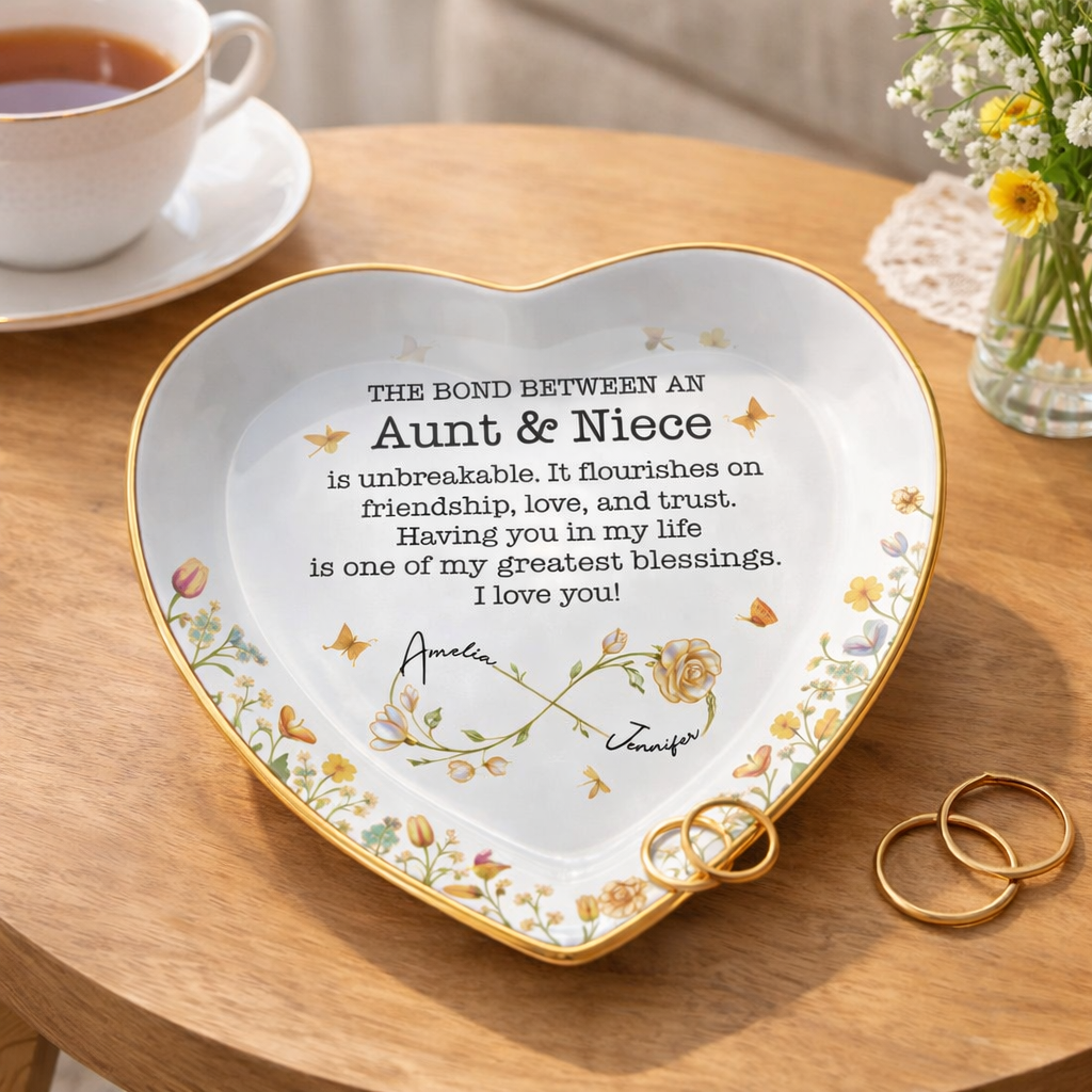 The Bond Between Aunt And Niece Pearl Flowers, Personalized Jewelry Dish, Gift For Aunt, Mother's Day Gift