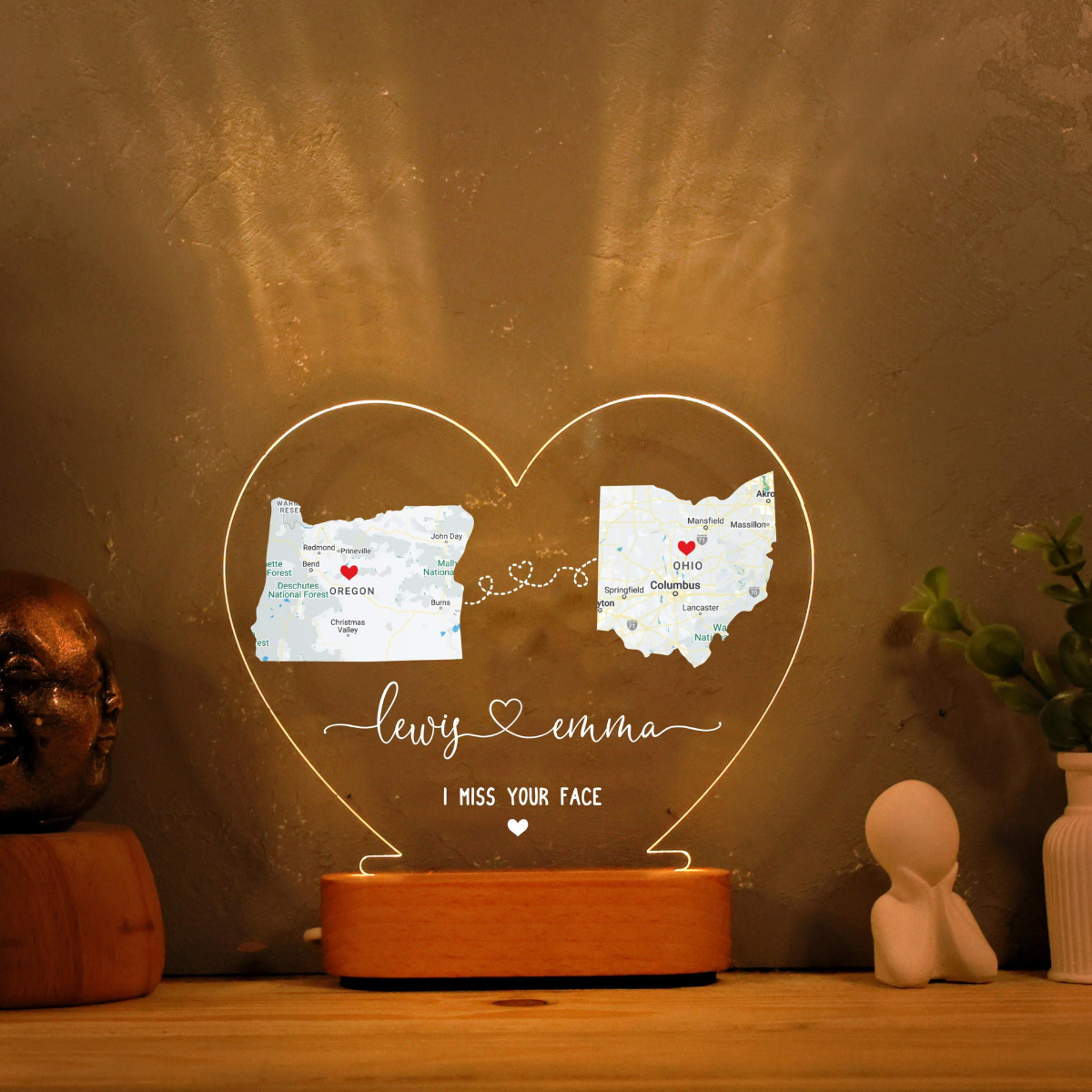 Custom Two Map Night Light for Couples, Long Distance Relationship Gift, Going Away Gift, Gift For Couple