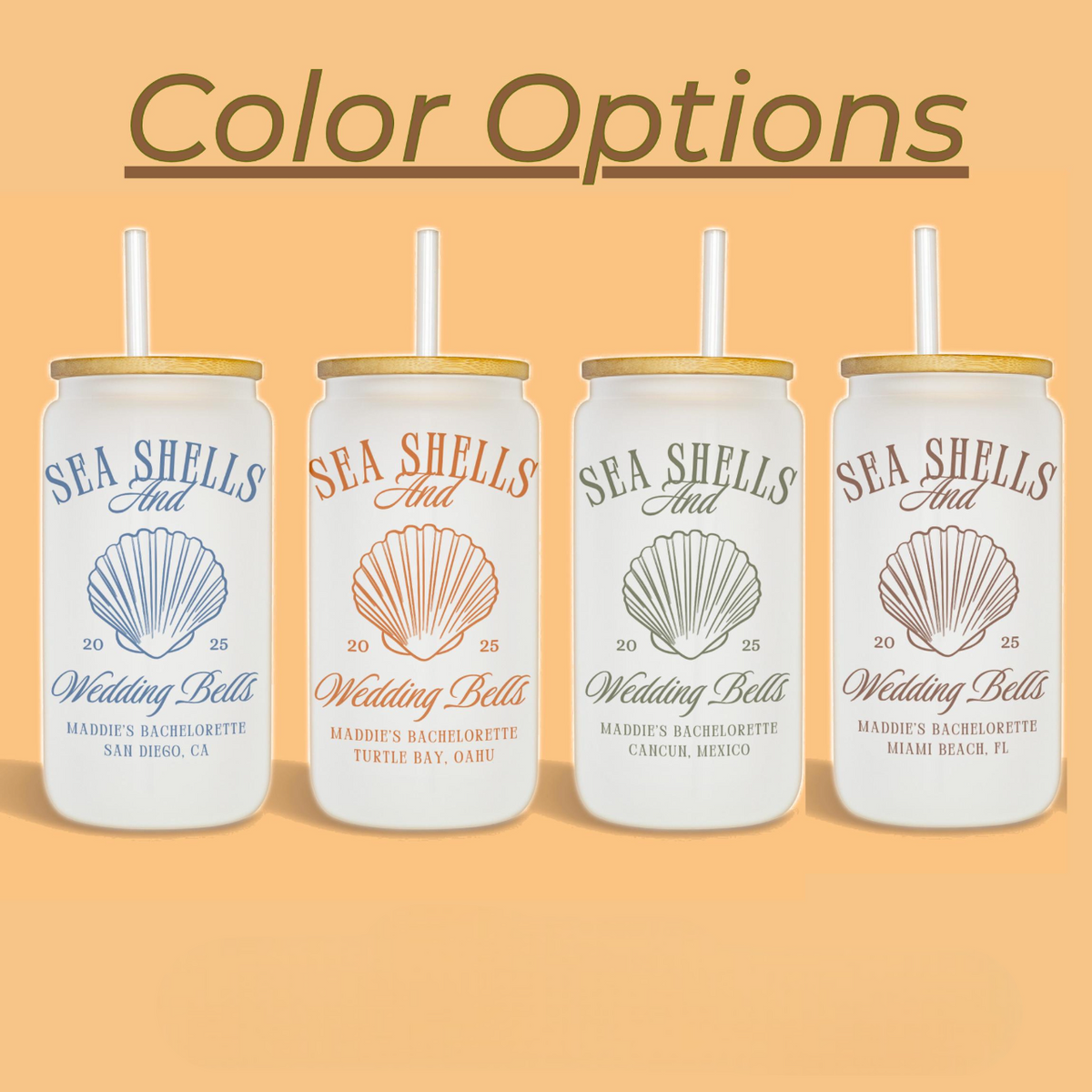 Bachelorette Cup Girls Trip Sea Shell Glass Tumbler Beach Bach Seashells and Wedding Bells Ice Coffee Cup Coastal Bachelorette Vacation Gift