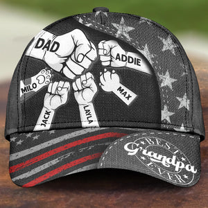 Personalized Fist Bump Daddy Grandpa Classic Cap, Cap For Grandpa, Hat For Husband, Father's Day Gift For Dad, USA Flag Themed Dad Cap