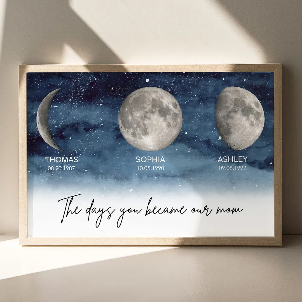 The Day You Became My Mom Custom Moon Phase - Personalized Canvas - Gift For Mom, Mother's Day, Birthday Gift