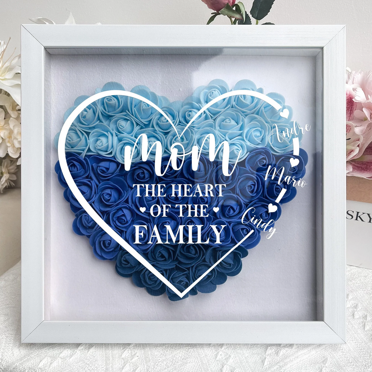 Mom The Heart Of The Family - Custom Flower Frame Box - Gift For Mom, Mother's Day Gift