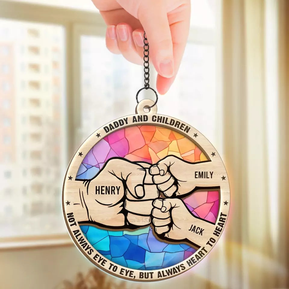 Not Always Eye To Eye, But Always Heart To Heart - Personalized Suncatcher Ornament - Father's Day, Gift For Dad, Grandpa