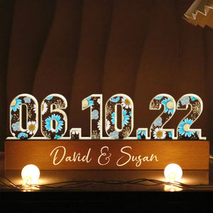 Couple Engagement Anniversary Date Flowers Personalized Custom LED Night Light, Gift for her, Gift for him