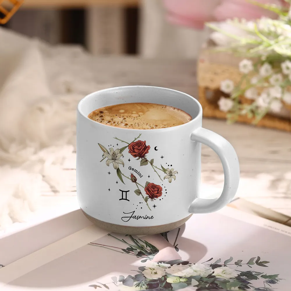 Zodiac Sign Birth Month Flower - Personalized Pottery Mug - Gift For Mother, Daughter, Sister, Family