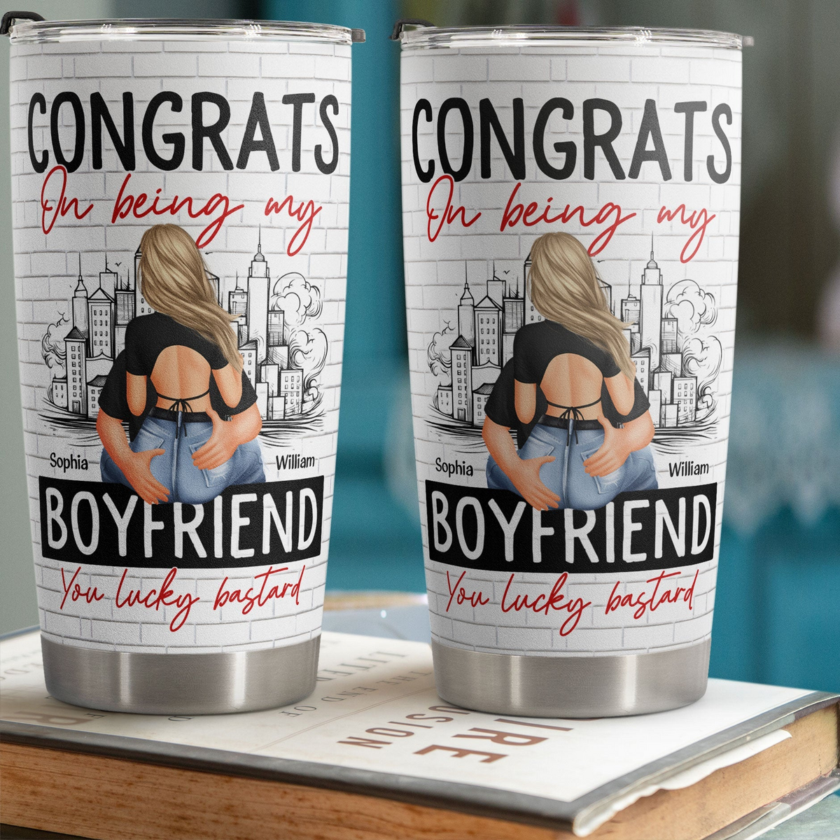 Congrats On Being My Boyfriend Husband - Personalized Tumbler Cup - Anniversary Gifts For Men, Husband, Him, Boyfriend