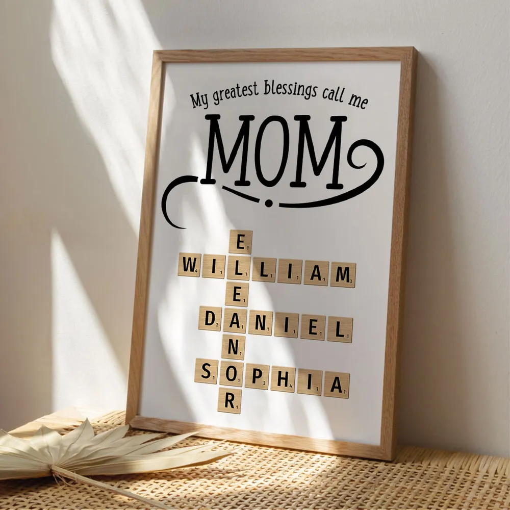 My Greatest Blessings Call Me Mom Crossword - Personalized Canvas - Gift For Mom, Mother's Day Gift, Birthday Gift