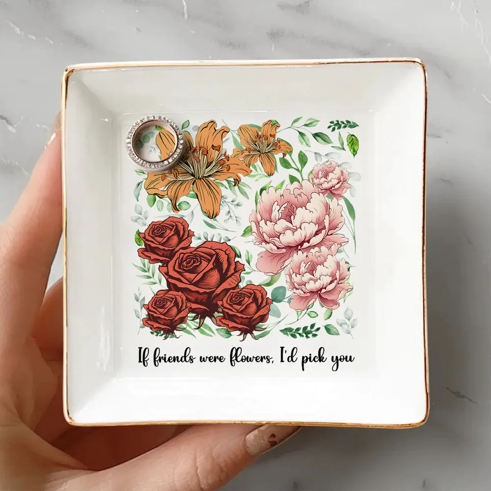 Sisters Besties In Bloom Birth Month Flowers - Personalized Jewelry Plate - Gift For Friends, Besties