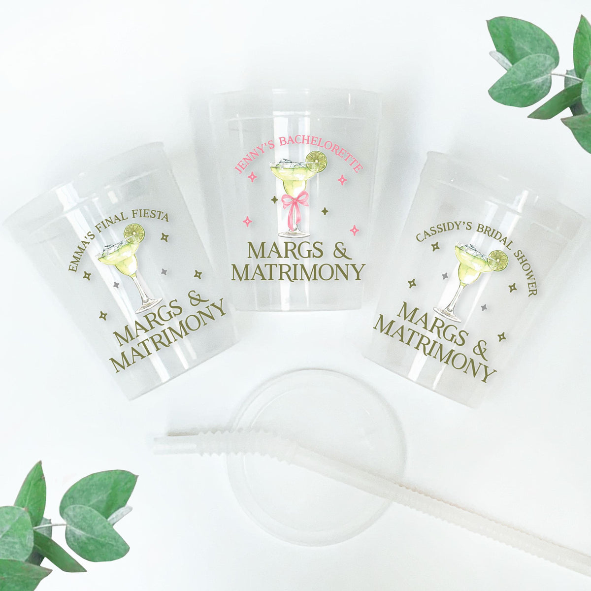 Margs & Matrimony Bachelorette Party Cups, Personalized Margarita Mexico Favors, Custom Frosted Cup Party Favors