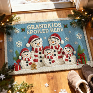 Snowman Family Crochet Faux Yarn Texture - Personalized Doormat - Christmas Decoration