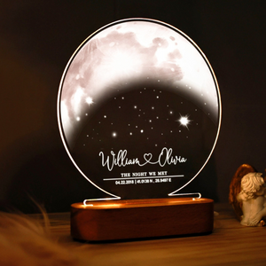 Custom Moon Phase Unique Wedding Gift Idea, Acrylic Moon LED Light Wooden Base, Gift For Couple