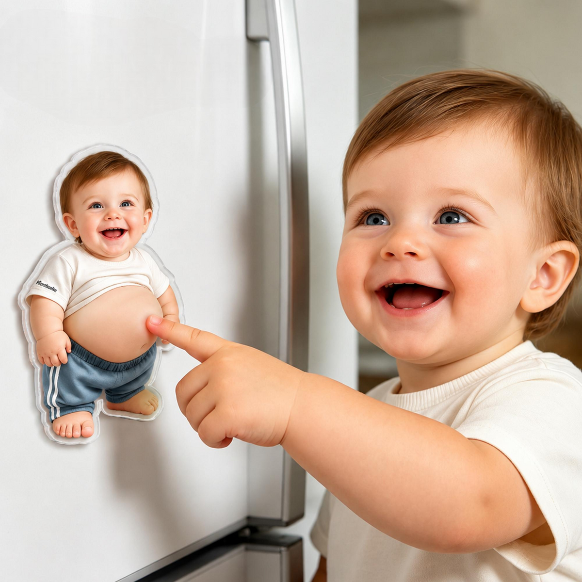 Personalized Baby Face Squishy Belly Fridge Magnet, Custom Kid's Photo Squeeze Magnet, Kitchen Decor