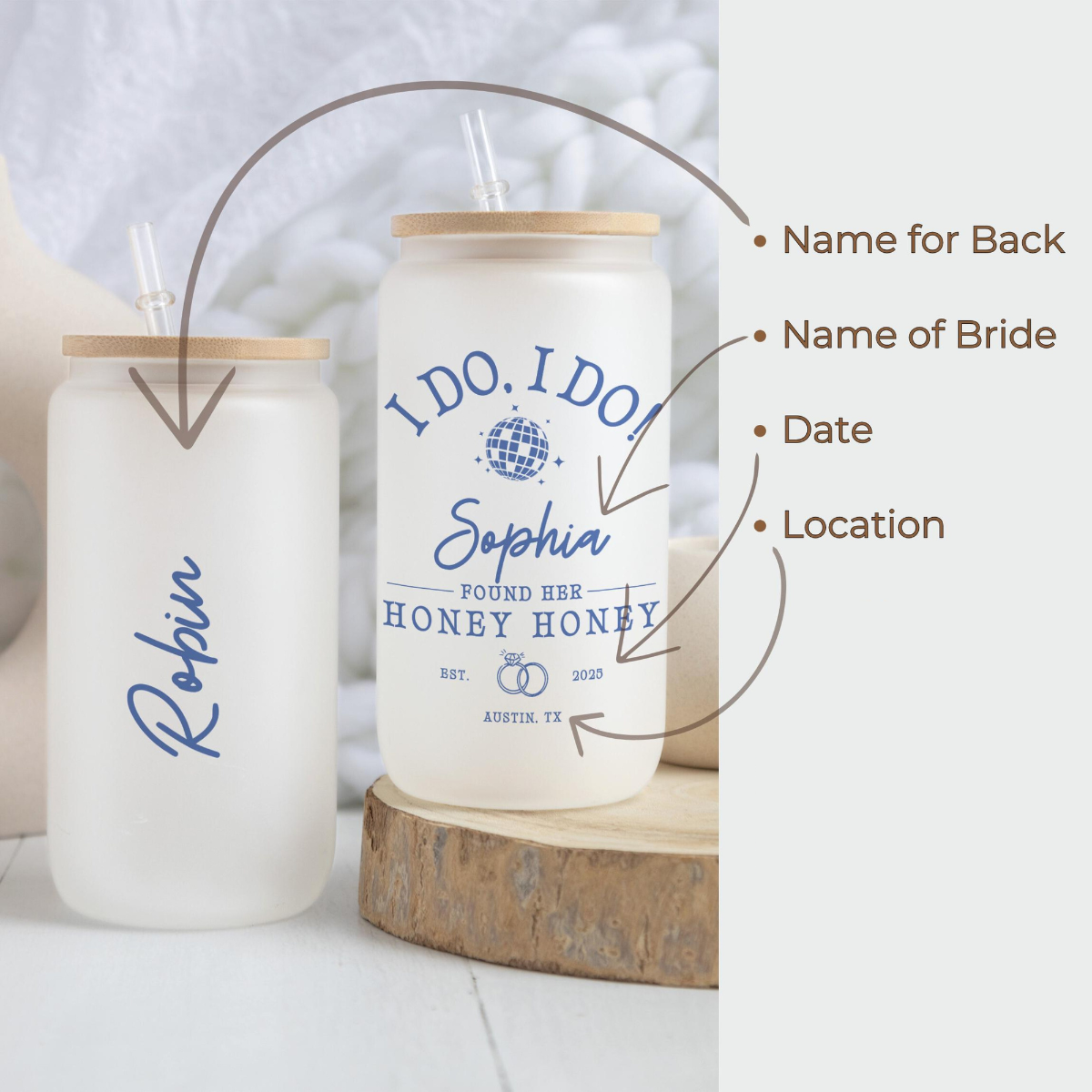 Girls Weekend Bachelorette Party Gift, Mia Bachelorette Glass Tumbler, Honey Custom Ice Coffee Glass, Voulez-vous Beach Bach Party Favor