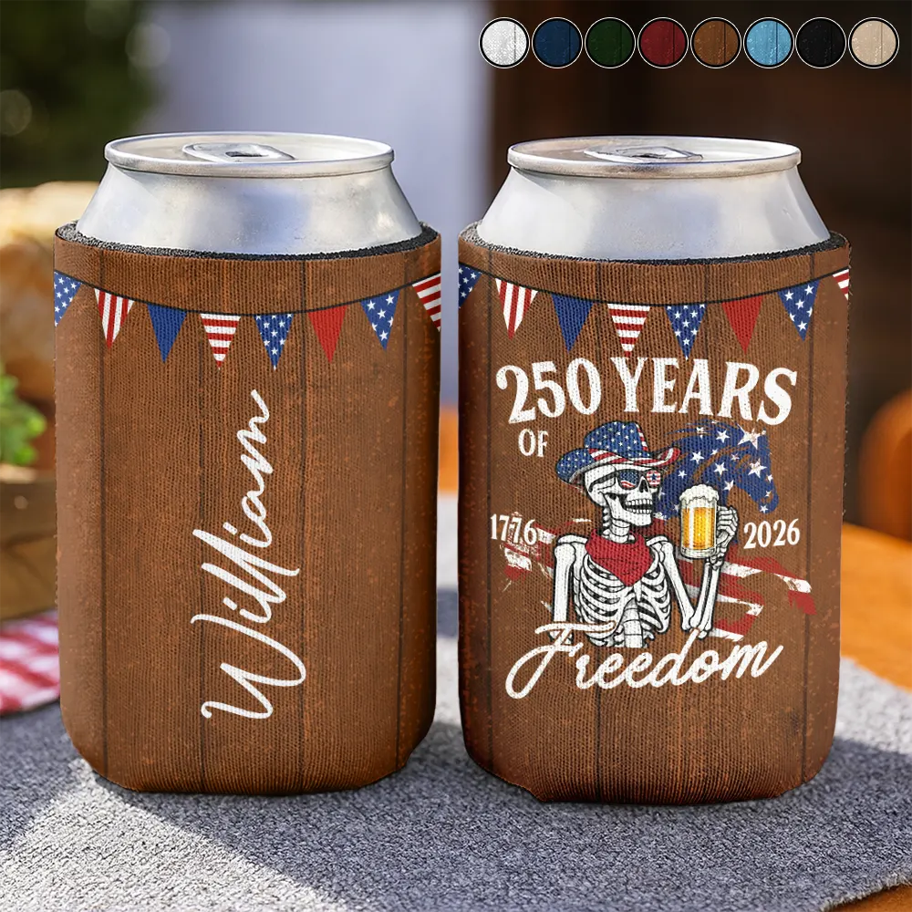 250 Years Of Freedom Cowboy Skeleton - Personalized UV Printed Cup Cover - Patriotic Drink Accessory, 4th Of July Gift