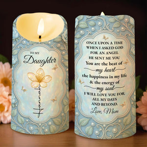 To My Daughter, Angel Sent, Flower And Leaves Design, Personalized Custom LED Candle, Gift for Daughters