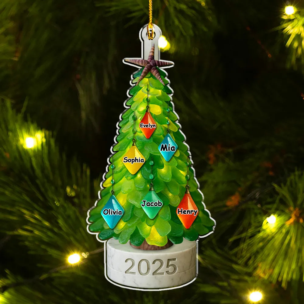 Sea Glass Family Christmas Tree - Personalized Acrylic Ornament - Christmas Gift For Family