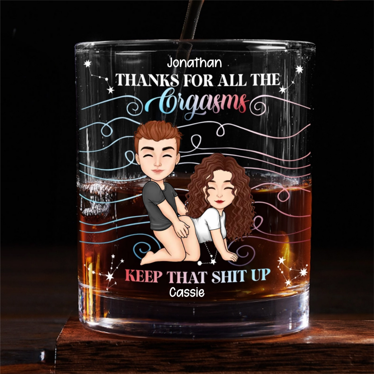Thanks For All The Times - Personalized Whiskey Glass - Anniversary Gift, Valentine's Day Gift For Couple