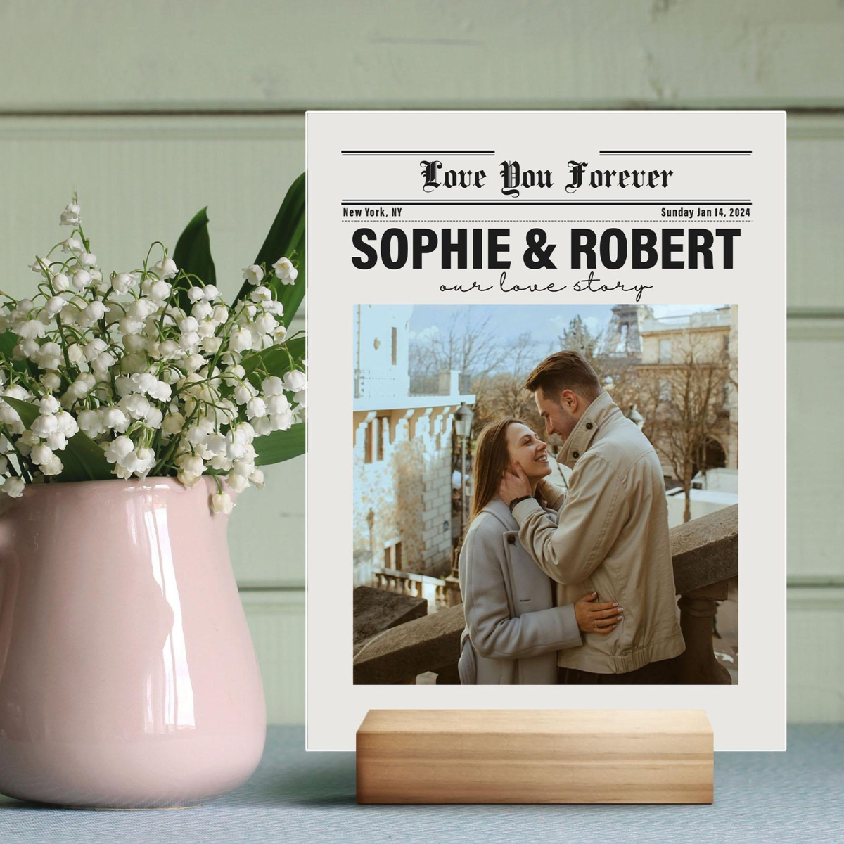 Personalized Couple Newspaper Acrylic Plaque, Valentines Day Gift, Custom Photo Collage Night Light, Gifts For Him, Her, Anniversary Gifts