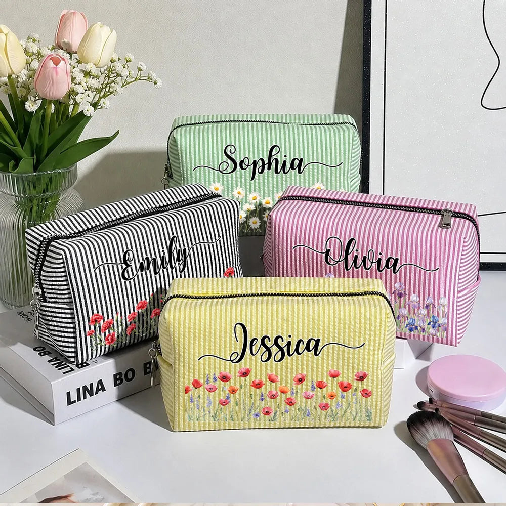 Born To Bloom - Personalized Makeup Bag - Gift For Sister, Bestie, Friend, Birthday Gift