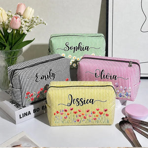 Born To Bloom - Personalized Makeup Bag - Gift For Sister, Bestie, Friend, Birthday Gift