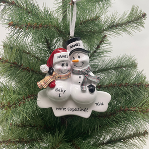 We are Expecting Family Ornament, Personalized Pregnant Snowman Family, ,Christmas Ornament, Baby Announcement Ornament