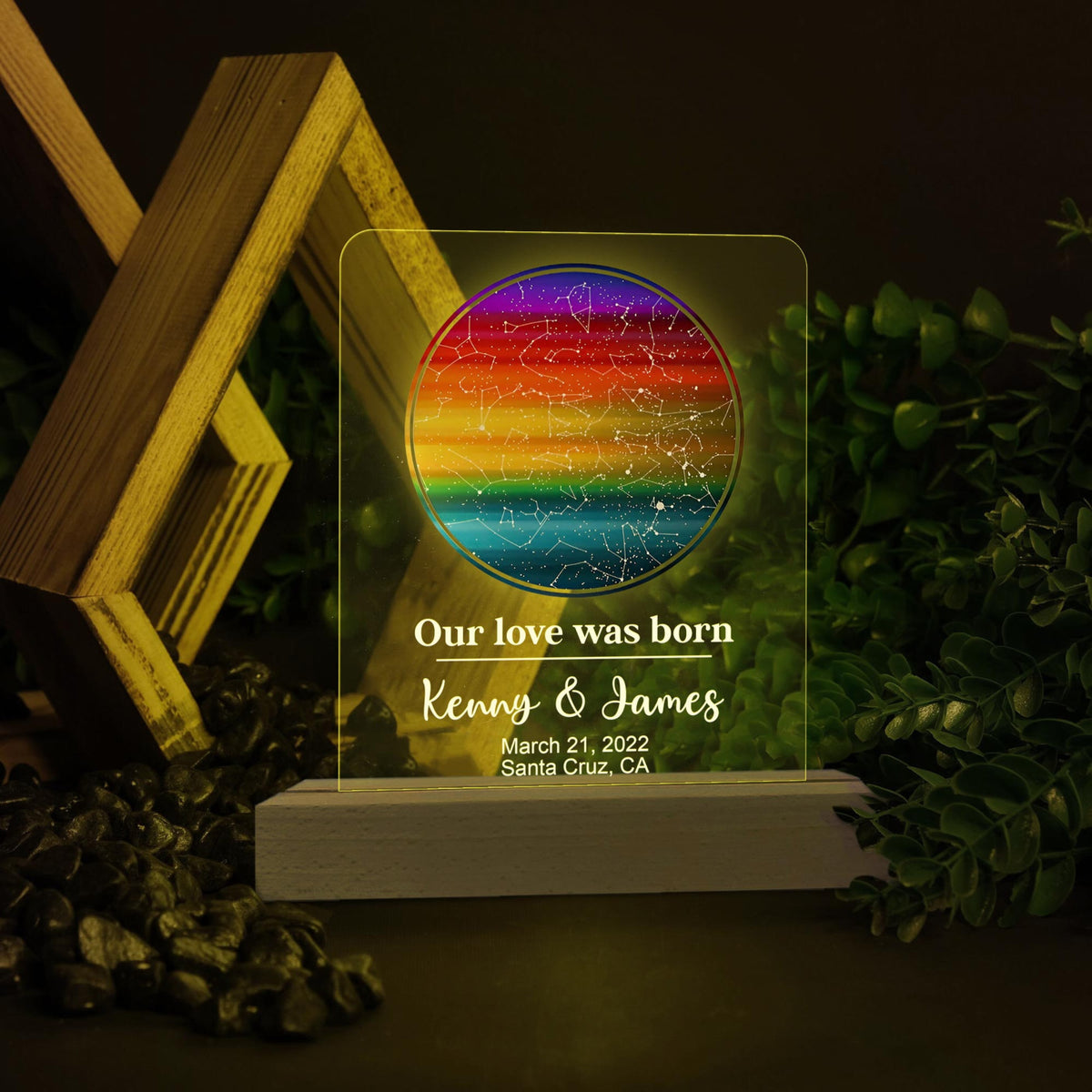 Personalized Star Map By Date Rainbow Lamp, Love Lamp For Valentine Gifts, Anniversary Gifts For Couple