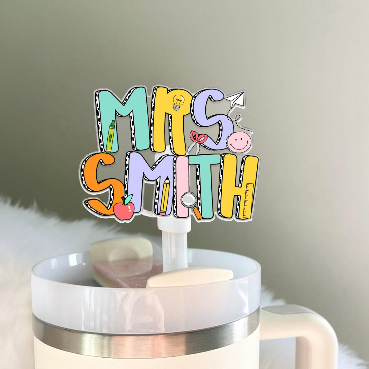 Teacher Gifts Personalized, Custom Topper Straw With Teacher Name, Teacher Appreciation, Tumbler Cup Straw Cover, Gift For Teacher