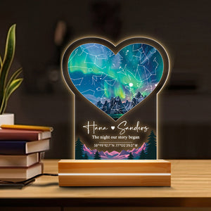 The Night Our Story Began - Personalized 3D LED Light Wooden Base - Gift For Couple
