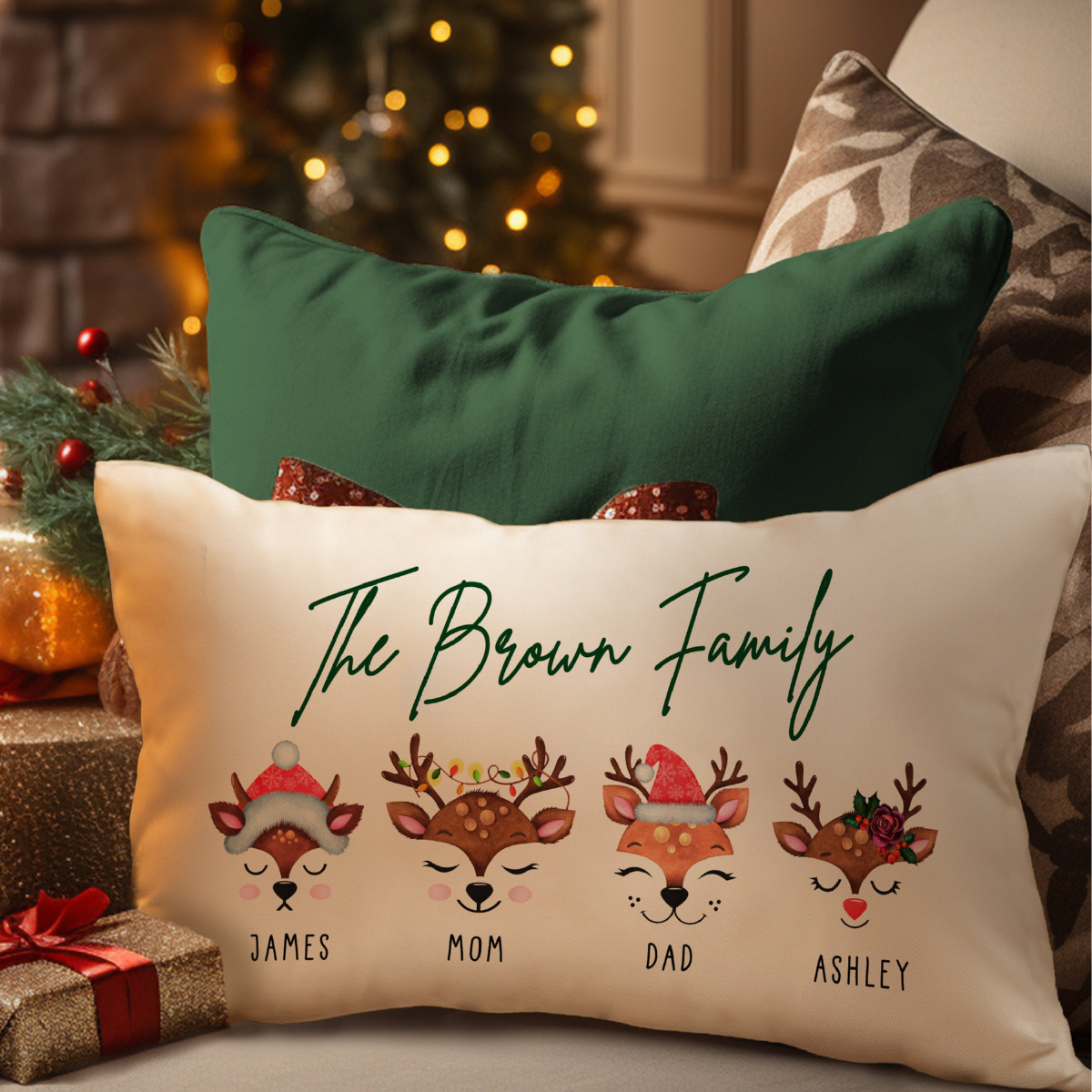 Reindeer Family Merry Christmas - Personalized Pillow - Christmas Gift For Family