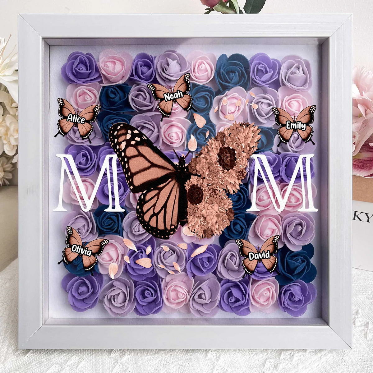Mom Butterfly - Custom Flower Frame Box - Gift For Mom, Mother's Day Gift
