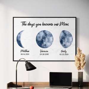 Colorful Moon Phase The Day You Became Mom - Personalized Canvas - Gift For Mom, Mother's Day, Birthday Gift