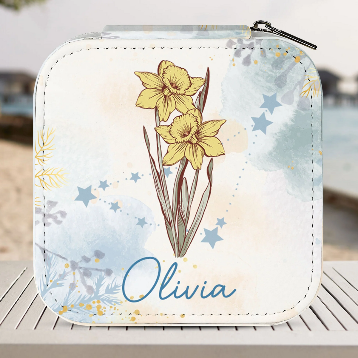Birth Month Flower With Zodiac Sign - Personalized Square Jewelry Box - Gift For Mom, Mother's Day, Birthday Gift
