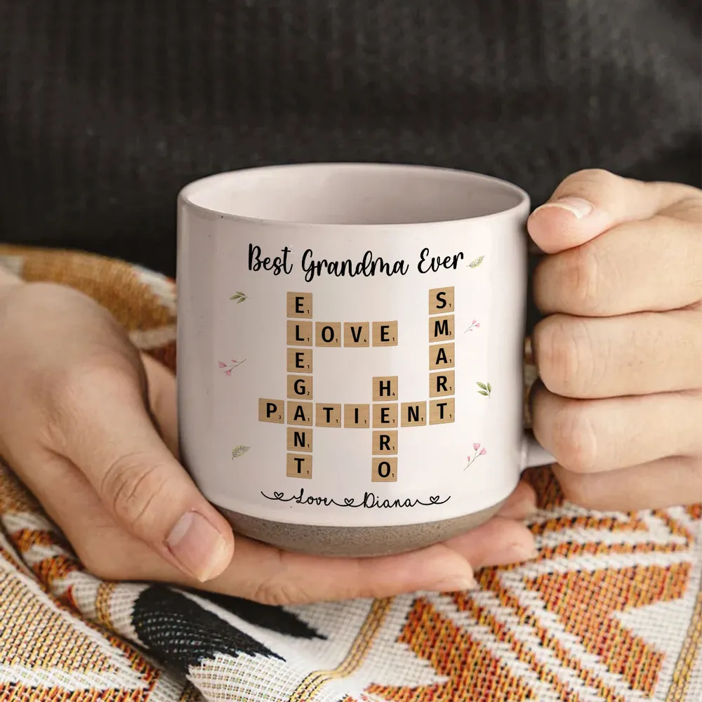 Best Mom Ever Appreciation Crossword Art - Personalized Pottery Mug - Gift For Mom, Mother's Day, Birthday Gift
