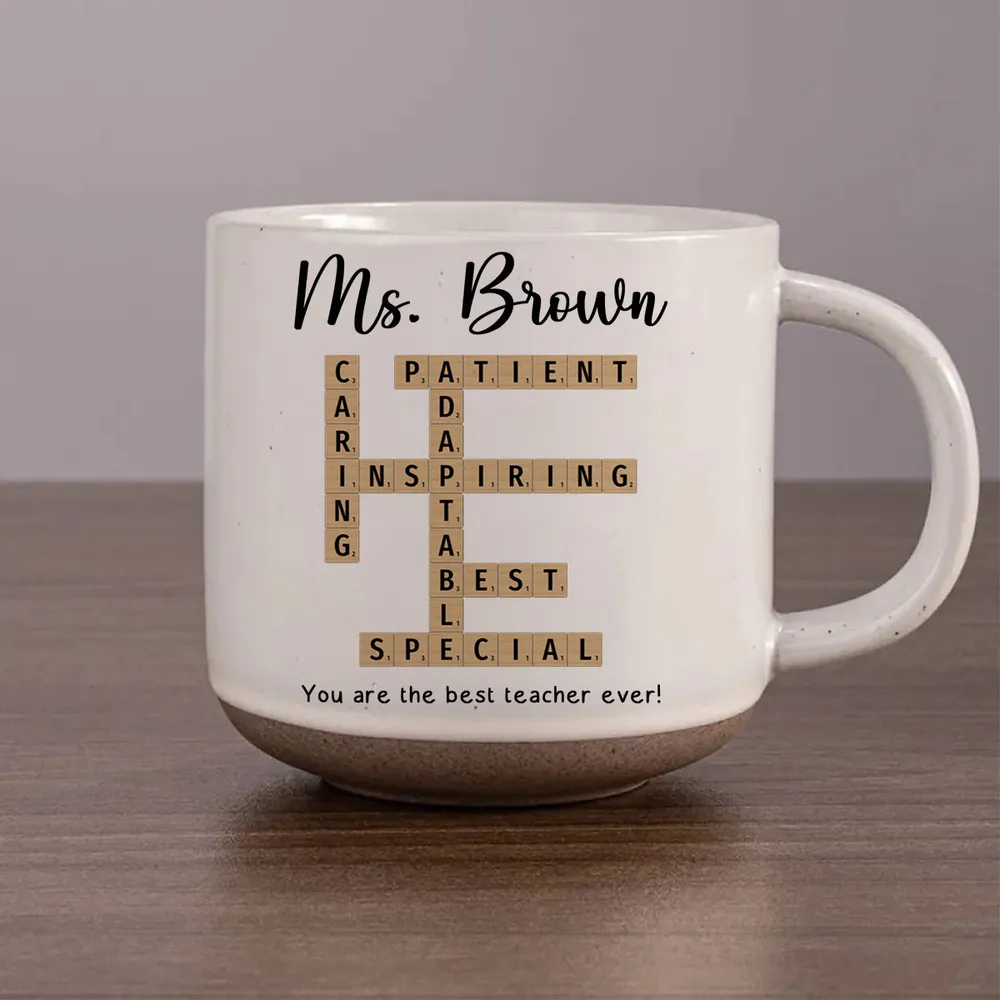 Best Teacher Ever Crossword Art - Personalized Pottery Mug - Gift For Teacher